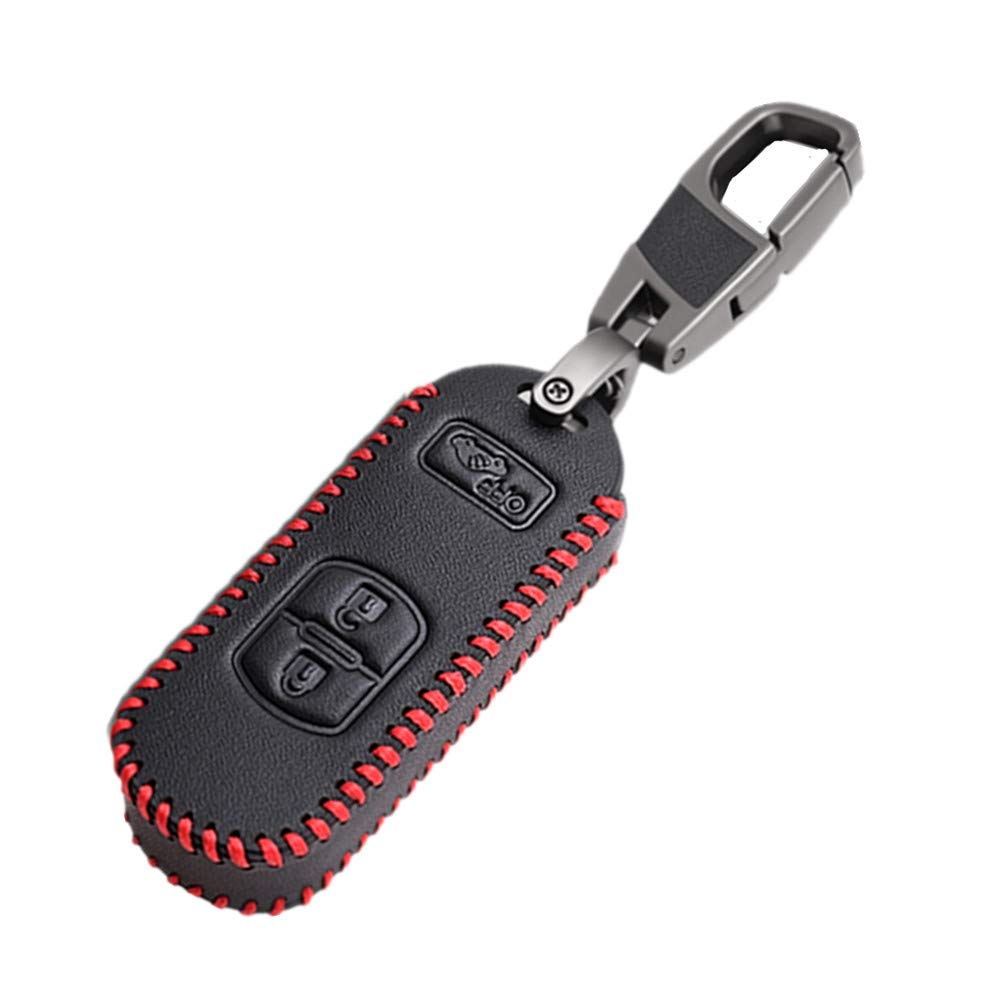 Happyit Leather Car Key Cover Case Keychain for Mazda 2 3 5 6 CX-3 CX5 CX-5 M2 M3 M5 M6 3 Buttons Fob Keyless (Red line)