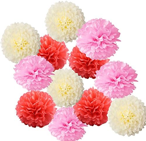 18 PCS Paper Pom Poms for Party Decorations - 10, 12, 14 Inch Paper Flowers Perfect for Wedding Decor - Birthday Celebration - Table and Wall Decoration (3 color)