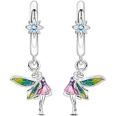 LAZA 925 Sterling Silver Hoop Earrings for Women, Hypoallergenic Huggie Butterfly Dangle Drop Earrings Colorful Flower Earrings Jewelry Gifts