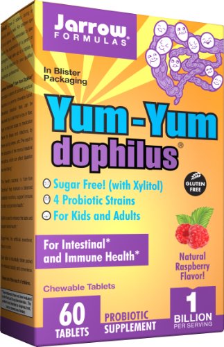 Jarrow Formulas Yum Yum Dophilus, Natural Raspberry Flavored, Sugar Free, 60 Tablets Jarrow Formulas Yum Yum Dophilus, Natural Raspberry Flavored, Sugar Free, 60 Tablets
