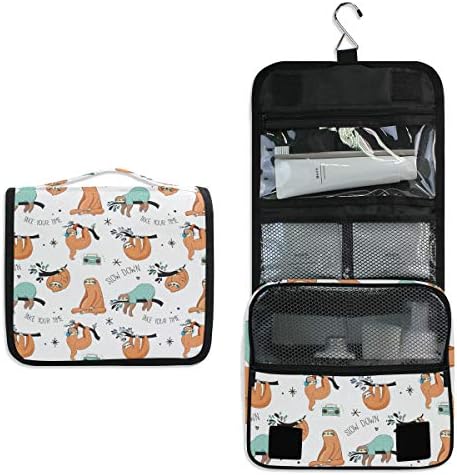 XLING Toiletry Bag Funny Animal Sloth Tree Recorder Wash Gargle Bag Travel Portable Cosmetic Makeup Brush Case with Hanging Hook Organizer for Women Men