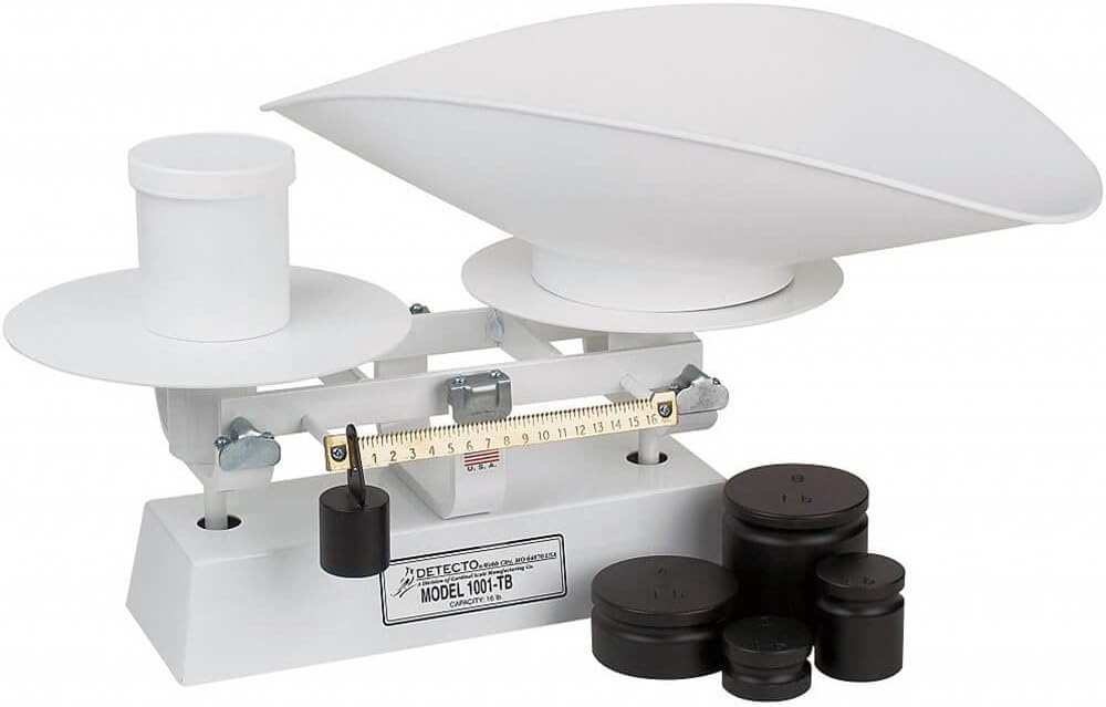 Detecto1001TB Mechanical Baker's Dough Scale, 16 lb x 1/4 oz Capacity, White Baked Enamel Finish, Includes Scoop and Weight Set