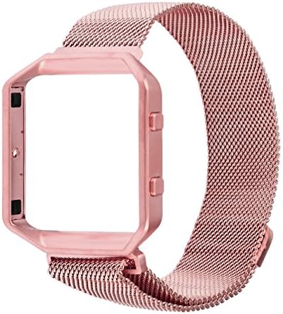 For Fitbit Blaze Band, Milanese Loop Watch Band Stainless Steel Bracelet Strap With Frame for Fitbit Blaze Smart Fitness Watch, Large, Rose Gold