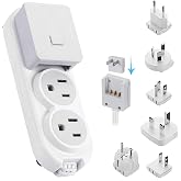 Ceptics Travel Power Strip - Small & Compact - Surge Protector - Grounded USB + Type C - 2 USA Outlets Input - Plugs for Euro