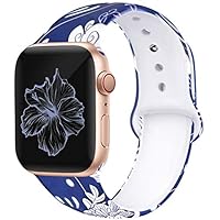 Kaome Floral Bands Compatible with Apple Watch 38mm 40mm 42mm 44mm, Soft Silicone Fadeless Pattern Printed Replacement Strap Bands for Women, Compatible with iWatch Series 5/4/3/2/1, S/M M/L