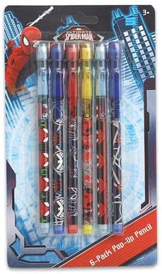 One Case Spiderman 6-pack pop-up pencils (48/case)