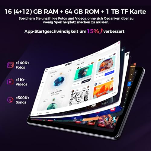 RebotAi 2026 Neuestes Tablet 10.1 Zoll Android 16 mit Gemini AI, 16GB RAM + 64GB ROM, GMS Widevine L1, WiFi 6 & BT 5.2, Dünn und leicht Tablet mit Gesichtserkennung (Grau)