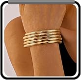 Wlahm Gold Plated Multi-Layer Stretch Bracelets for Women,Trendy Statement Geometric Twisted Metal Bracelets Minimalism Hip Hop Kpop Jewelry Gifts