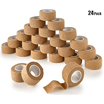 MEDca Self Adherent Cohesive Wrap Bandages 1 Inch X 5 Yards 24 Count with Strong Elastic First Aid Tape for Sprain Swelling and Soreness on Wrist and Ankle (Skin Color)