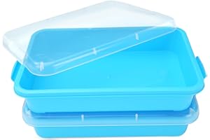 AtMini Sensory Bin Sand Tray with Lid for Toddlers 2 Pcs 15in Portable Sandbox Toy Large Plastic Tray for Kids 3 4 5 6 Fill with Sand, Water, Beads, and More (2 Blue)