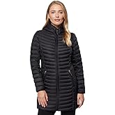 32 Degrees Women’s Ultra-Light Packable Down 3/4 Length Long Jacket with Detachable Hood