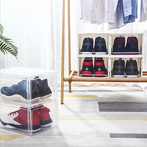Stackable Shoe Boxes Pack of 4，Foldable Clear Shoe Storage Box