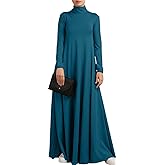 Melliflo Womens Long Sleeve Mock Neck Maxi Dress Solid Color Casual Swing Dresses Fall T Shirt Dress with Pockets