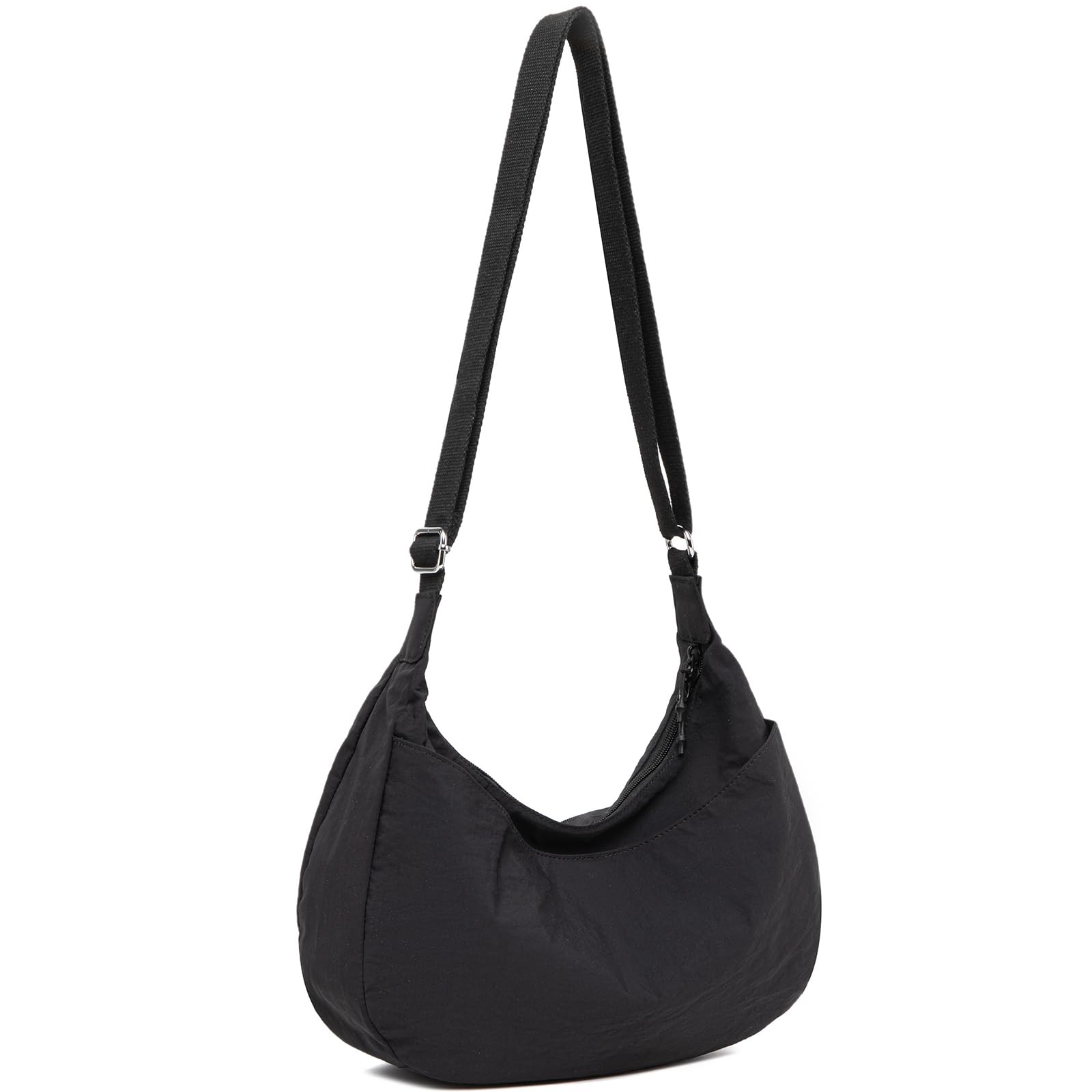 Photo 1 of Lightweight Crescent Bag Nylon Crossbody Bags for Women Multi-Pocket Sling Hobo Luna Bag Women's Shoulder Handbag for Travel (A-Black)