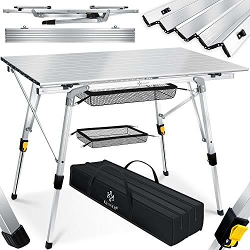 KESSER® Campingtisch faltbar Klapptisch mit Aluminiumrahmen Aufrollbare Tischplatte Falttisch klappbar Höhenverstellung 90x53cm - bis 100kg inkl. Trag