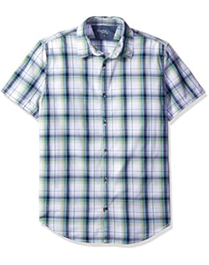 Calvin Klein Jeans Men's Linear Streak Plaid Short Sleeve Button Down Shirt