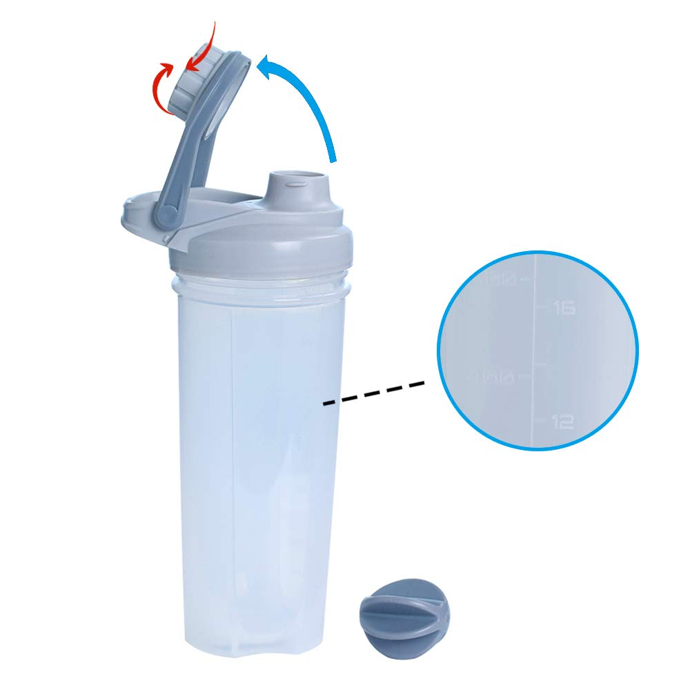 Inshere Protein Shake Sport Water Bottle with Mixer Ball Measurement Leakproof for Fitness Gym Men Women 24oz/700ml(Gray)
