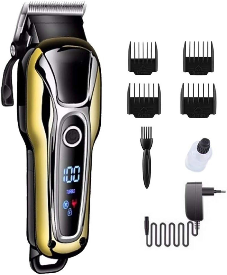 Mens Rechargeable Cordless Professional hair trimming Beard Trimmer Electric Shaving Machine Razor Barber Cutting Cutter Haircut Set Tools for Family Men Grooming Kit with 4 x Limiting Combs (Gold)