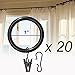 Set of 20 Premium Curtain Rings with Clips Black 1 Inch Diameter