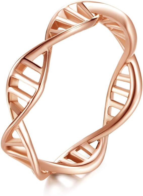 AZUO Women's Stainless Steel Double Molecule Helix DNA Twist Ring Band, Rose Gold Silver,Rosegold,L