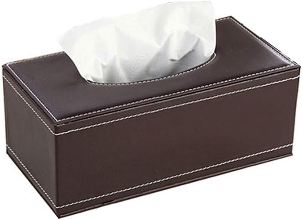 Ashjkk Portable Leather Rectangular Tissue Cover Box Holders Case Desk Storage Box Container Pumping Paper Hotel Home Car Gift Brown