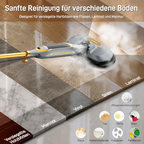 FUNSTEAM Steam Mop with Double Rotation and Self-Propelled | 6 washable microfibre pads, 4 cleaning modes, for tiles, laminate, parquet and sealed hard floors