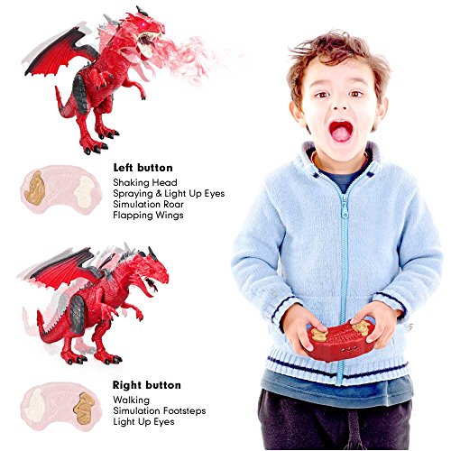 Betheaces Dinosaur Kids Toys, Remote Control Dragon Figures Set for Boys Girls Interactive Toy Large Size with Roaring Spraying Function Realistic Looking Light Up Eyes for Children Birthday Gifts