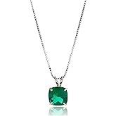 MAX + STONE Cushion Cut Gemstone Necklace | 8mm Solitaire Birthstone Necklace for Women | Gemstone Pendant Necklaces with 18 inch Box Chain