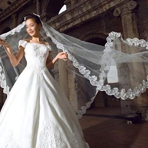 Bridal Veil Women's Simple Tulle 3M Long Lace Edge Vintage Cathedral Wedding Bridal Veil(Ivory)
