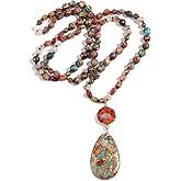 Yomisa Boho Necklaces for Women/Men Trendy,32/35/36 Inch Natural Stone Beaded Long Pendant Necklaces for Womens,Handmade Bohemian Fashion Chakra Chunky Statement Charm Necklace Jewelry Gift