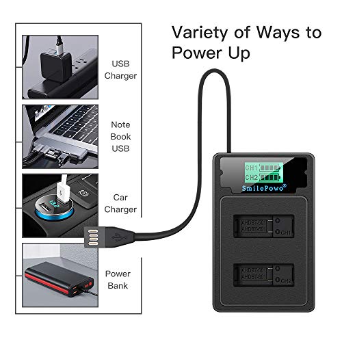SmilePowo 1480Mah Replacement Battery(2 Pack) and LCD Display USB Charger for GoPro Hero 7 Black, Hero 6 Black,Hero 5 Black,Hero 2018,AHDBT-501,Gopro Accessories(Fully Compatible with Original)