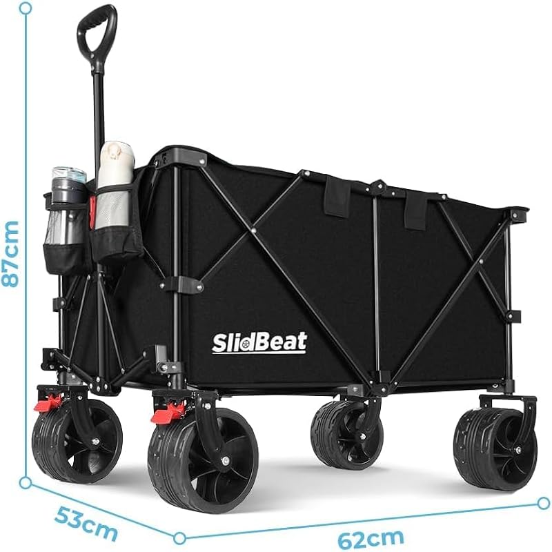 Carrinho de praia grande com rodas todo-o-terreno XXL 220L-300L e 200KG, alavanca automática e travões de segurança, ideais para transportar fãs, gelo, bebidas, praia, jardim e campismo