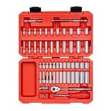 TEKTON 1/4 Inch Drive 6-Point Socket & Ratchet Set, 55-Piece (5/32-9/16 in., 4-14 mm) | SKT05301