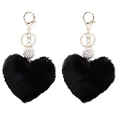 Unpafcxddyig 2PCS Pom Poms Keychains Fluffy Heart Pearl Rhinestone Keyring Faux Rabbit Fur Puff ball for Car Backpack Pendant