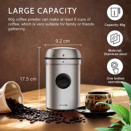 KYG Kaffeemühle 200W Elektrische Propellermühlen mit 25000 U/min Leistungsstarker Motor 80g Kapazität Sicherheitsschloss… – Bild 3