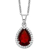 JewelryWeb 925 Sterling Silver Spring-Ring Polished Garnet and Cubic Zirconia Necklace 18 Inch Pendant Necklace for Women