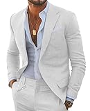 HUUTOE White Linen Suits for Men 2 Piece Slim Fit