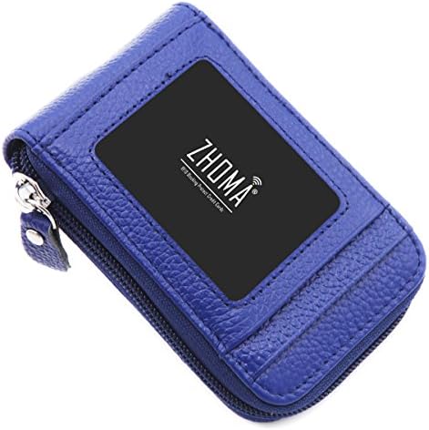 Zhoma RFID Blocking Genuine Leather Credit Card Case Holder Travel Wallet with ID Window - Navy Blue