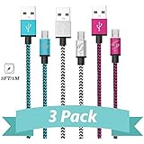 StyleTech Inc. Aluminum Nylon Braided Series 3 Feet Micro-USB Syncing/Charging Data Cable for Android, Samsung, HTC, Windows, Motorola, Tablets, etc. (3.) Blue - White - Pink)