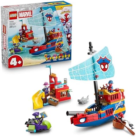 | Marvel Barco Pirata del Equipo Spidey - Juego de Superhéroe - Maquetas de Barcos de Juguete con 4 Minifiguras - Regalo para Niños de 4+ Años y Fans de Spidey y Su Superequipo - 11208