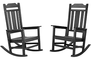 HOMEHUA Outdoor Rocking Chairs Set of 2, HIPS All-Weather Resistant Patio Rocker Chair for Adults, Easy Assembly for Porch, Backyard, Lawn, Garden (Black)