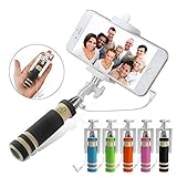 Oenbopo Mini Wired Selfie Stick Universal Extendable Handheld Mini Pocket Wired Selfie Stick Self-portrait Monopod with Adjustable Holder free-Charge No need Bluetooth pairing for Iphone Samsung LG Phones (Mini Black)
