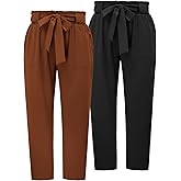 Hanna Nikole Women's Plus Size Elastic Waist Self-Tie Belted Pencil Pants Ankle Length Casual Pants with Pockets
