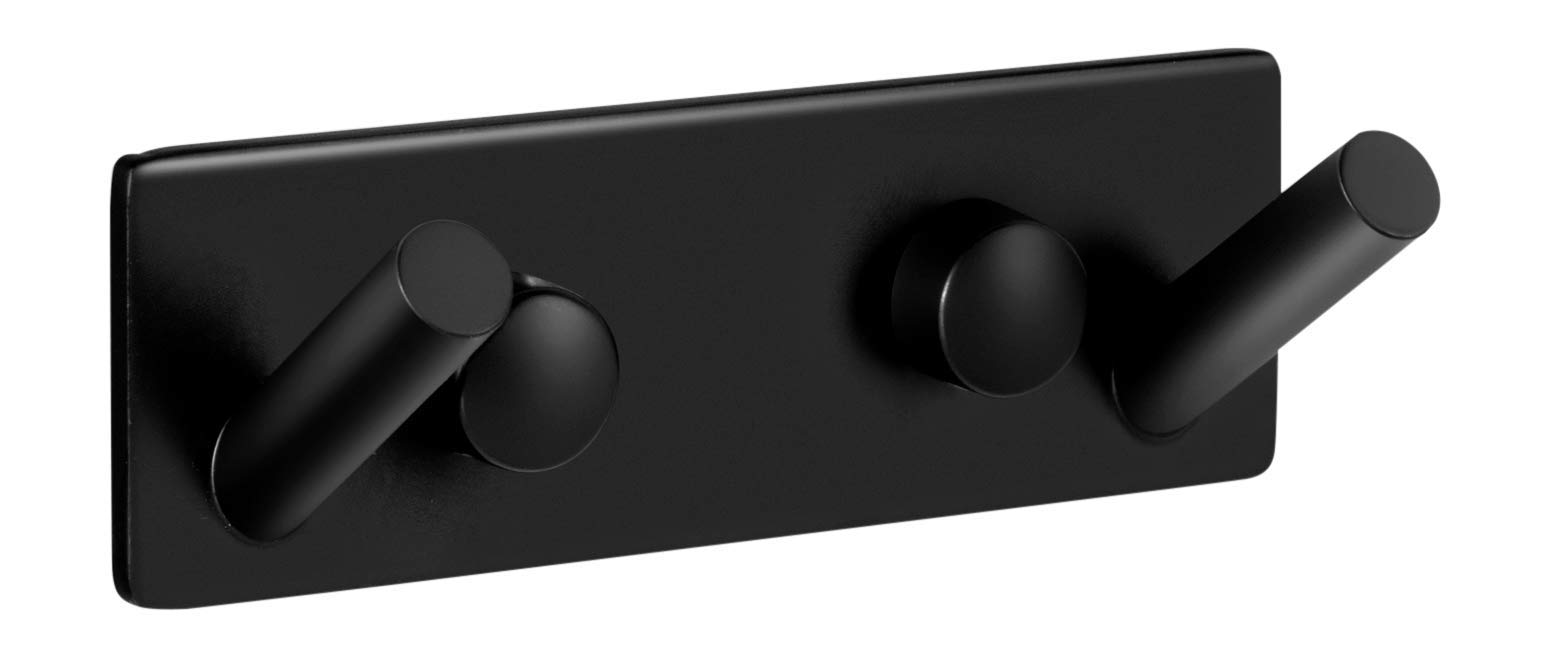 Ambrosya - Towel Holder Made of Stainless Steel in Black - Bathroom Clothes Hook Set Wardrobe (Stainless Steel (Black), 2 Hooks)