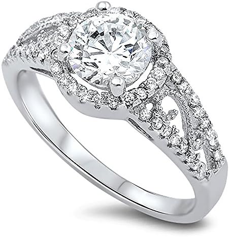 Sterling Silver 925 Women's Cubic Zirconia CZ Vintage Antique Filigree Halo Engagement Fashion Ring Size 4-10 (10)