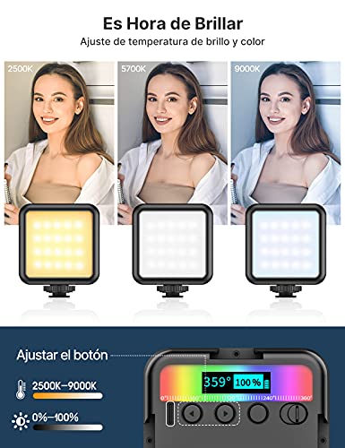 ULANZI VL49 RGB Video Lights, LED Camera Light 360° Full Color Portable Photography Lighting w 3 Cold Shoe, 2000mAh Rechargeable CRI 95+ 2500-9000K Dimmable Panel Lamp Support Magnetic Attraction