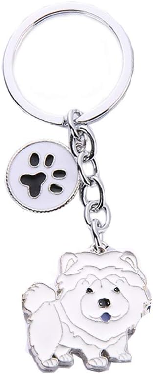 Dog Key-ring Keychain,10cm Cute Metal Dog Keychain Keyring Keyfob Bag Charm Best Birthday (White Chow Chow)