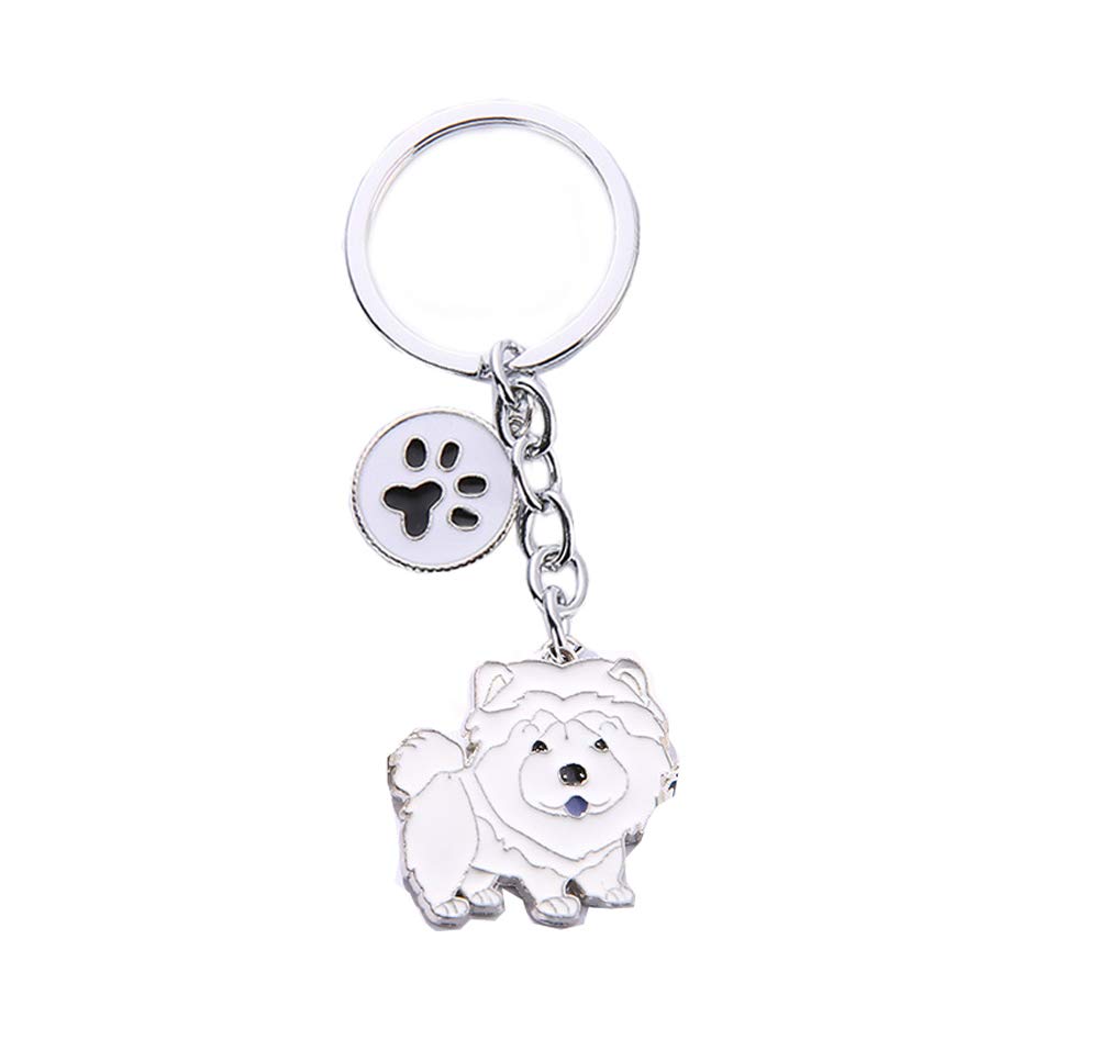 Dog Key-ring Keychain,10cm Cute Metal Dog Keychain Keyring Keyfob Bag Charm Best Birthday (White Chow Chow)