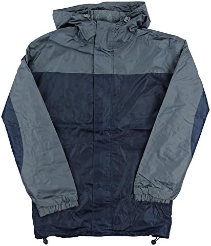 Men's 2-Tone Rip Stop Hooded Winbreaker (Navy, Large)