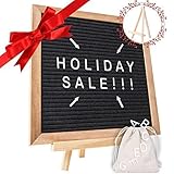 Black Felt Letter Board with Letters Pre-Cut - Oak Wooden Frame and Stand - 340 Changeable Letters, Numbers & Emojis Separated in Canvas Bag - Share Your Message with Family and Friends - 10